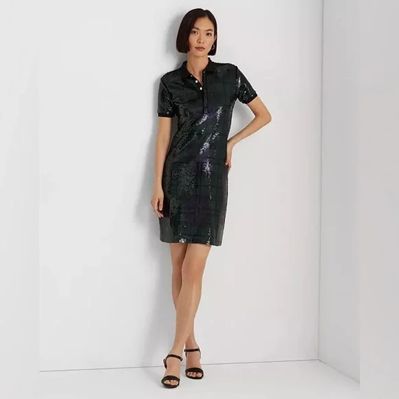 LAUREN RALPH LAUREN Plaid Sequined Polo Dress, XS Small NWT - Picture 3 of 11